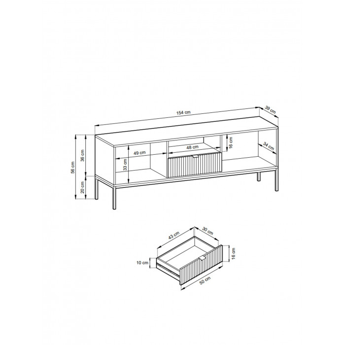 NOVA 154 cm RTV-Schrank TV-Tisch auf Schwarzbeine - Schwarz