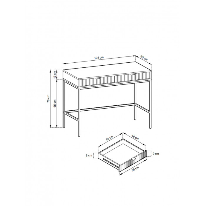 NOVA 104 cm Schminktisch Schreibtisch Konsolentisch auf Schwarzbeine - Schwarz