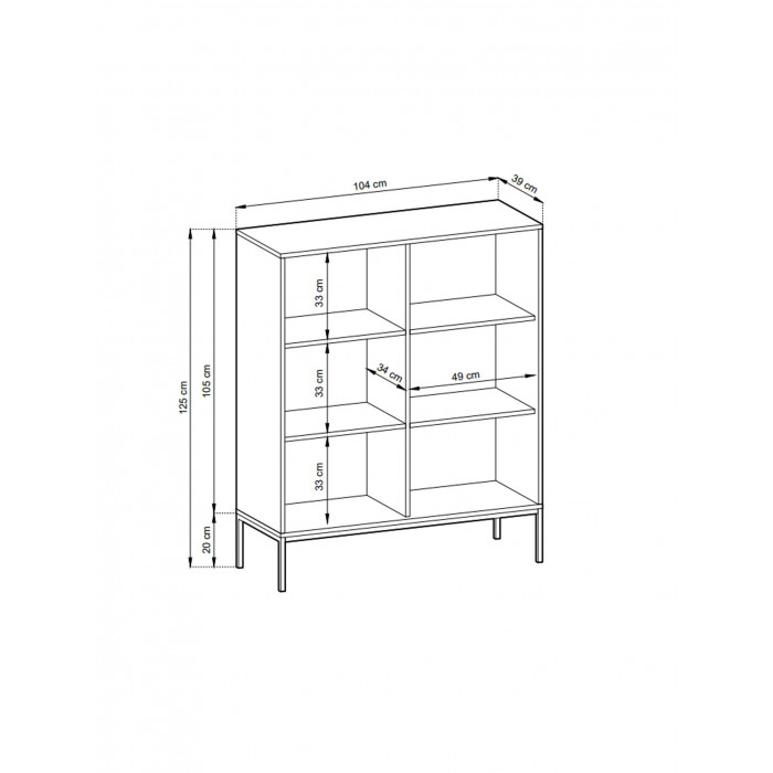 NOVA 104 cm Geriffelt Vitrine Hoche Kommode 2-türig auf Schwarzbeine - Weiß