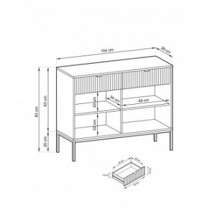 NOVA 104 cm Geriffelt Kommode 2-türig mit 2 Schubladen Goldbeine - Grau 6/9