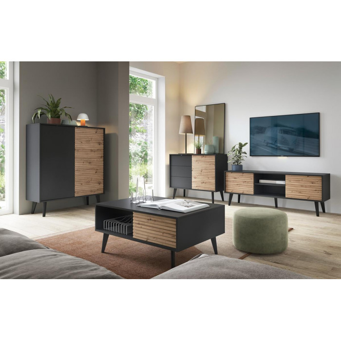 TV-Schrank TV-Tisch WILLOW 154 cm Schwarz + Artisan Eiche