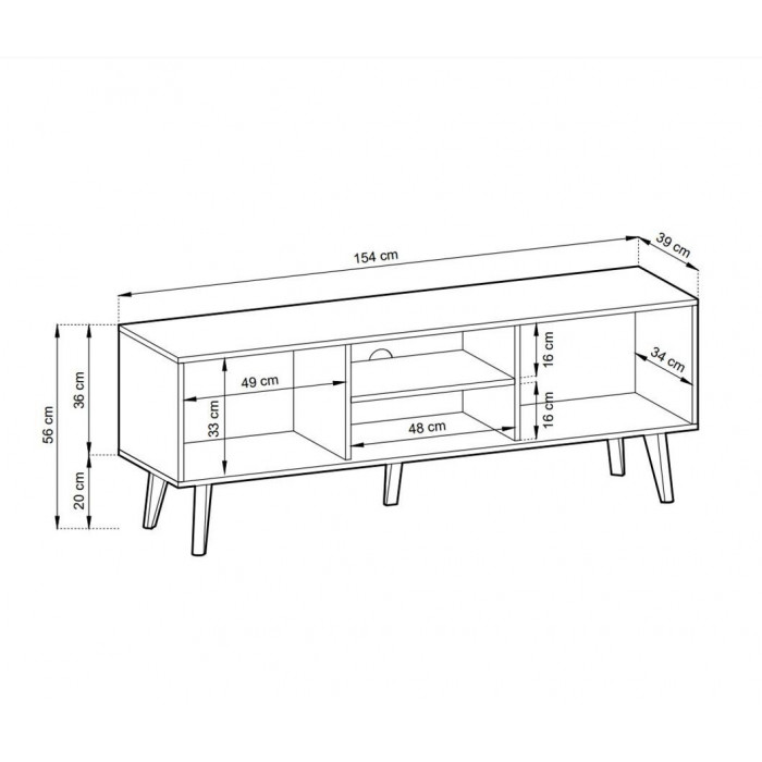 TV-Schrank TV-Tisch WILLOW 154 cm Schwarz + Artisan Eiche