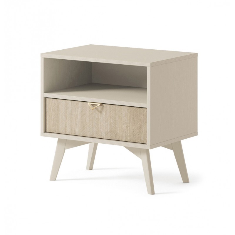 Nachttisch mit Goldgriffe FIRR Sandbeige + Herringbone skandi