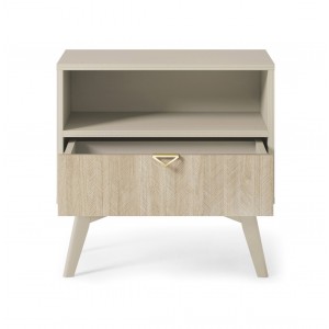 Nachttisch mit Goldgriffe FIRR Sandbeige + Herringbone skandi 2/9