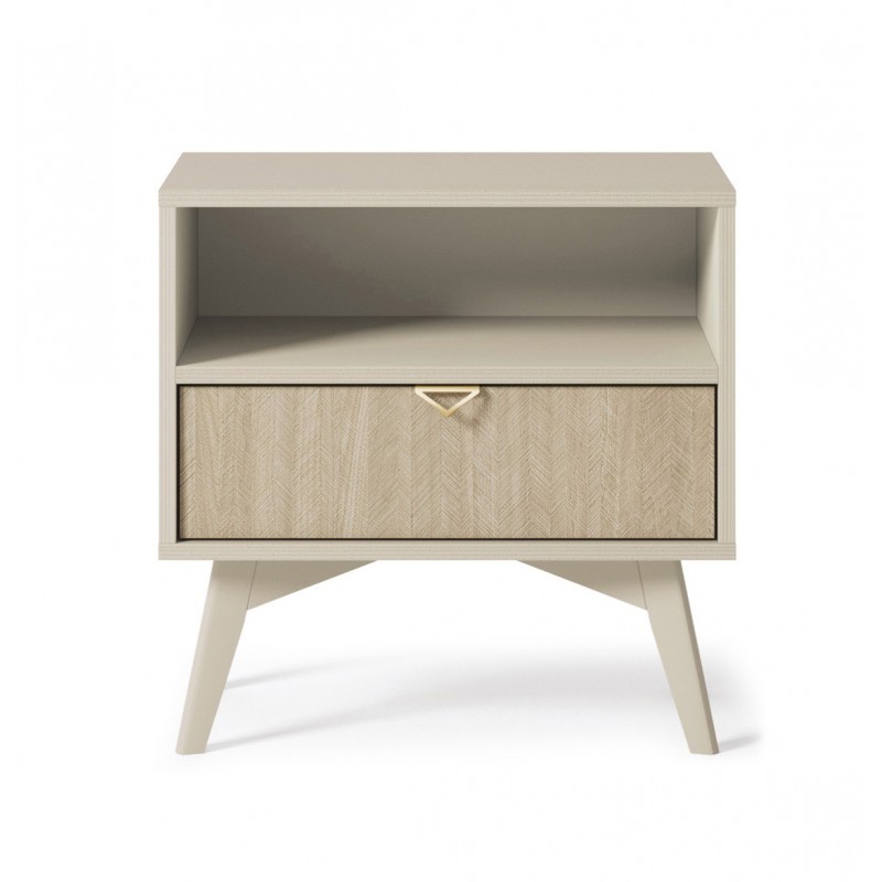 Nachttisch mit Goldgriffe FIRR Sandbeige + Herringbone skandi 4/9