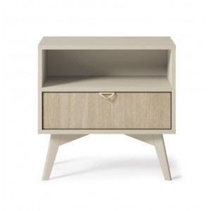 Nachttisch mit Goldgriffe FIRR Sandbeige + Herringbone skandi 4/9