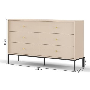 MOLLY 154 cm Kommode mit 6 Schubladen Gold Metallgriff und Goldbeine - Dunkelblau 4/9