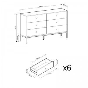 MOLLY 154 cm Kommode mit 6 Schubladen Gold Metallgriff und Goldbeine - Dunkelblau 5/9