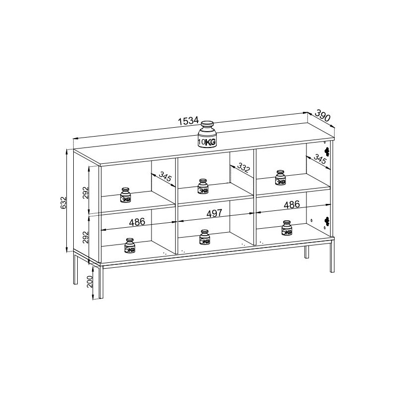 Breite Kommode geriffelte Front LED-Beleuchtung SENTINO 154 cm Graphit Schwarz + Eiche Wotan 6/9