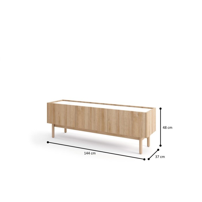 RTV-Schrank TV-Tisch 144 cm BOHO -Riviera Eiche + Bianco Marmor