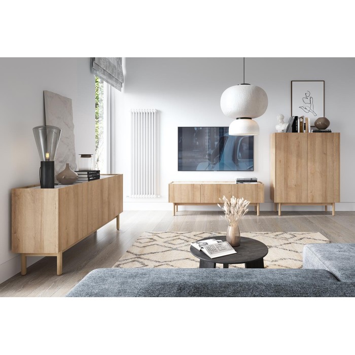 RTV-Schrank TV-Tisch 144 cm BOHO -Riviera Eiche + Bianco Marmor