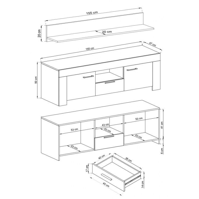 RTV-Schrank TV-Tisch mit Regal und Schublade SKY – Riviera Eiche 3/9