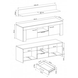 RTV-Schrank TV-Tisch mit Regal und Schublade SKY – Riviera Eiche 3/9