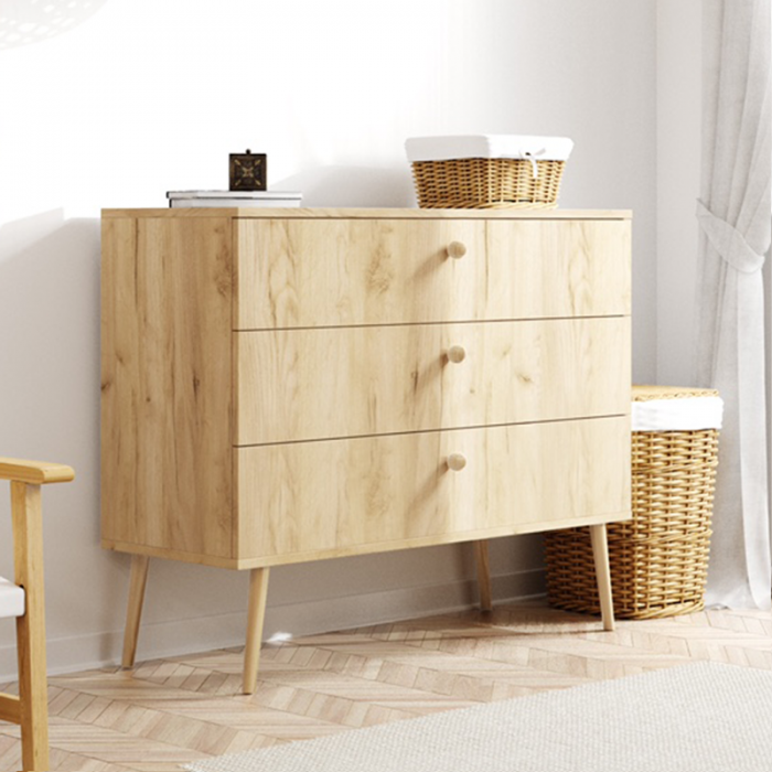 Kommode mit 3 Schubladen Moderne Sideboard - IKON 100 cm Eiche Kraft