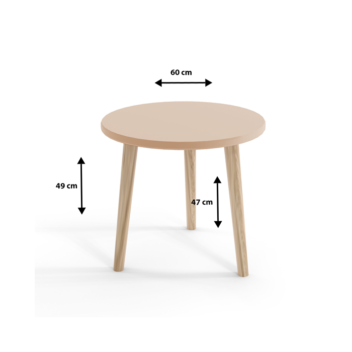 Couchtisch 60x49cm Beistelltisch Wohnzimmertisch Tisch Sofatisch holzbeinen, 3 Beine, Rund tisch Spanplatte-IKON3 Rosa