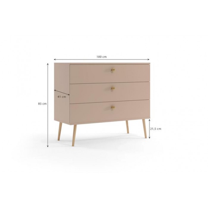 Kommode mit 3 Schubladen Moderne Sideboard - IKON 100 cm Rosa