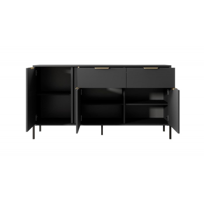 Kommode Sideboard Goldene Griffe - LARS 3D2S Schwarz Anthrazit