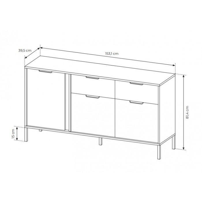 Kommode Sideboard Goldene Griffe - LARS 3D2S Schwarz Anthrazit