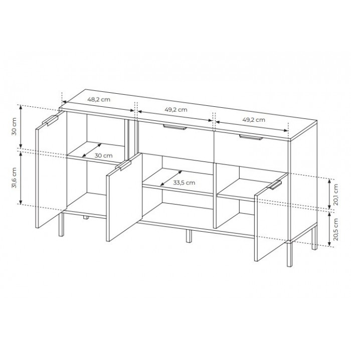 Kommode Sideboard Goldene Griffe - LARS 3D2S Schwarz Anthrazit