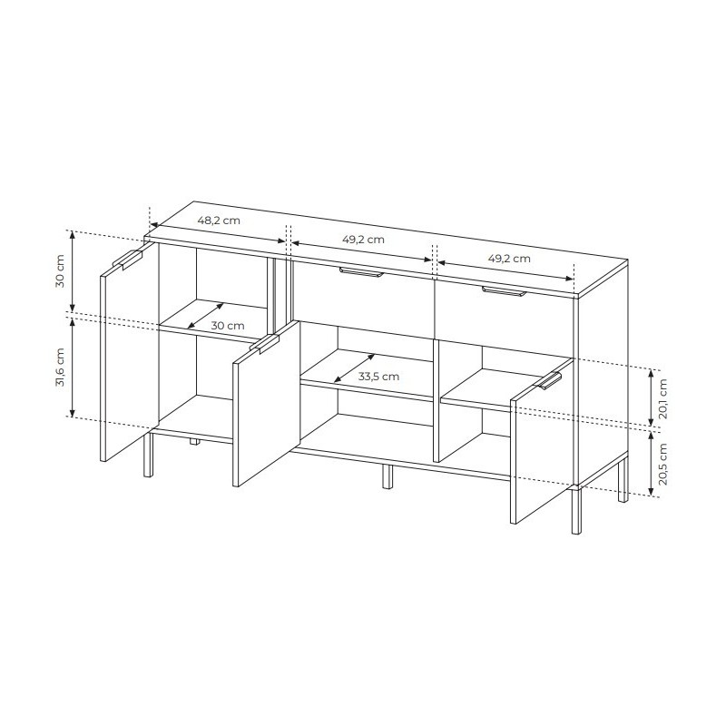 Kommode Sideboard Goldene Griffe - LARS 3D2S Schwarz Anthrazit 8/9