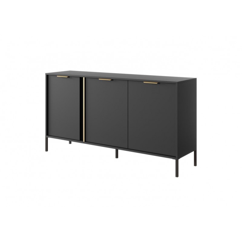 Kommode Sideboard mit Metallbeinen 3 Türen Goldene Griffe - LARS 3D Schwarz Anthrazit 1/9