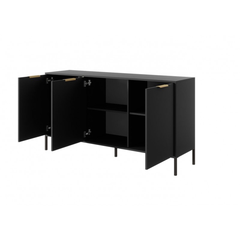 Kommode Sideboard mit Metallbeinen 3 Türen Goldene Griffe - LARS 3D Schwarz Anthrazit 2/9