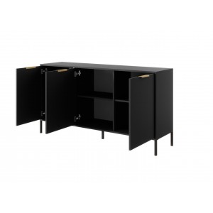 Kommode Sideboard mit Metallbeinen 3 Türen Goldene Griffe - LARS 3D Schwarz Anthrazit 2/9