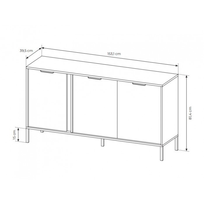 Kommode Sideboard mit Metallbeinen 3 Türen Goldene Griffe - LARS 3D Schwarz Anthrazit