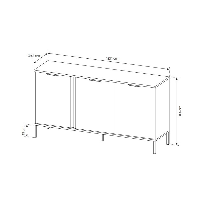 Kommode Sideboard mit Metallbeinen 3 Türen Goldene Griffe - LARS 3D Schwarz Anthrazit 6/9