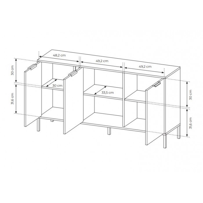 Kommode Sideboard mit Metallbeinen 3 Türen Goldene Griffe - LARS 3D Schwarz Anthrazit