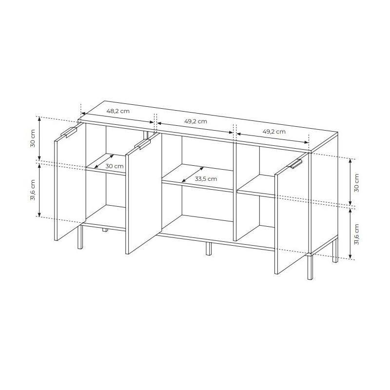 Kommode Sideboard mit Metallbeinen 3 Türen Goldene Griffe - LARS 3D Schwarz Anthrazit 7/9