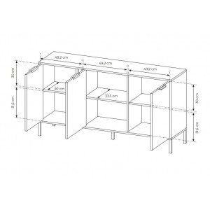 Kommode Sideboard mit Metallbeinen 3 Türen Goldene Griffe - LARS 3D Schwarz Anthrazit 7/9