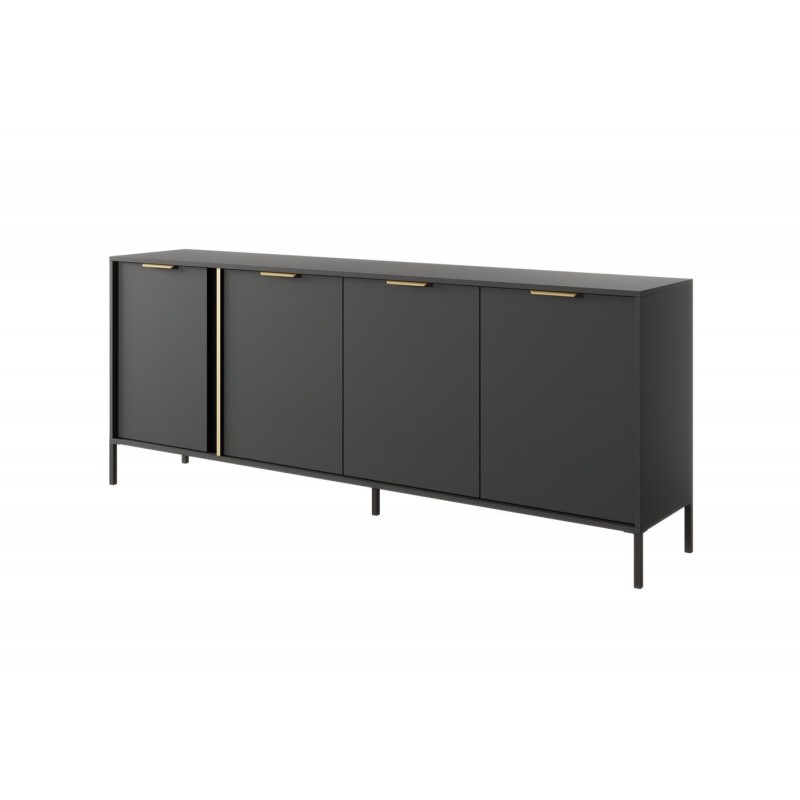 Kommode Sideboard 4 Türen Goldene Griffe - LARS 4D 202 cm Schwarz Anthrazit 1/9