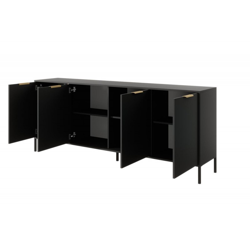 Kommode Sideboard 4 Türen Goldene Griffe - LARS 4D 202 cm Schwarz Anthrazit 2/9