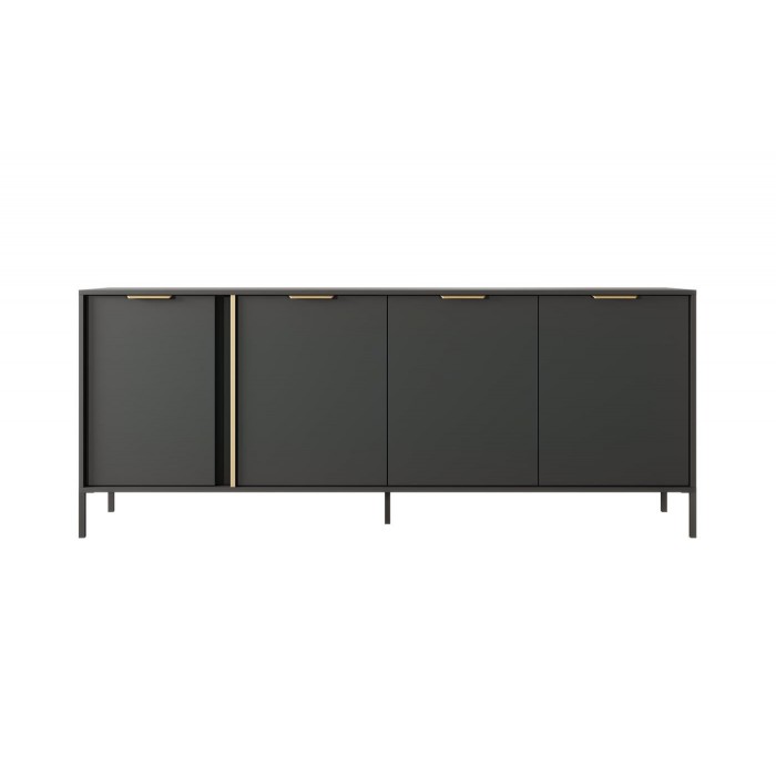 Kommode Sideboard 4 Türen Goldene Griffe - LARS 4D 202 cm Schwarz Anthrazit