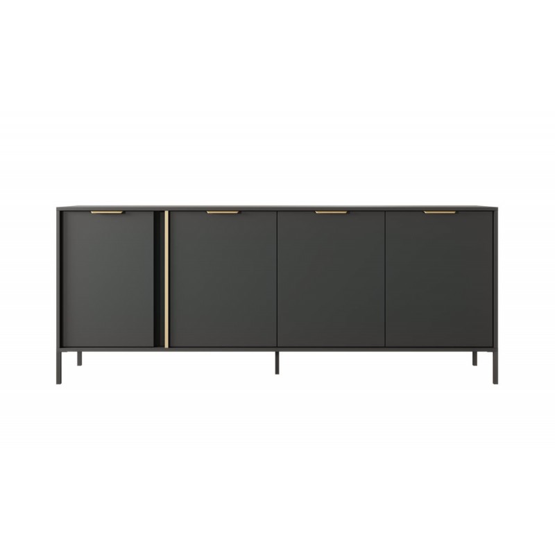 Kommode Sideboard 4 Türen Goldene Griffe - LARS 4D 202 cm Schwarz Anthrazit 3/9