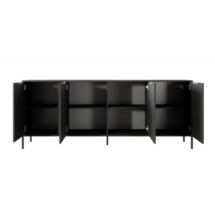 Kommode Sideboard 4 Türen Goldene Griffe - LARS 4D 202 cm Schwarz Anthrazit