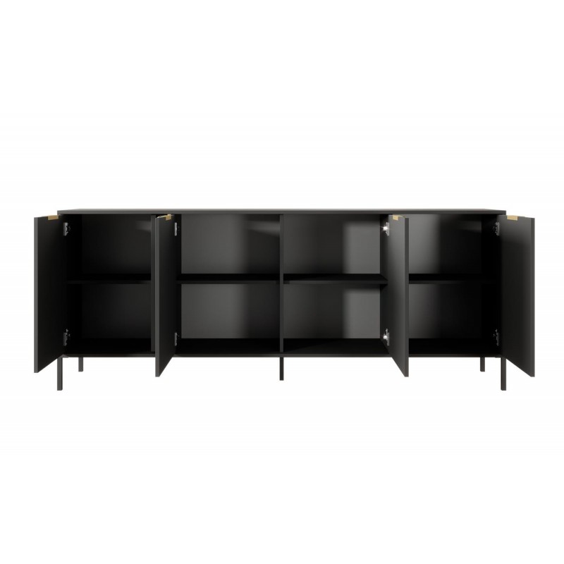 Kommode Sideboard 4 Türen Goldene Griffe - LARS 4D 202 cm Schwarz Anthrazit 4/9