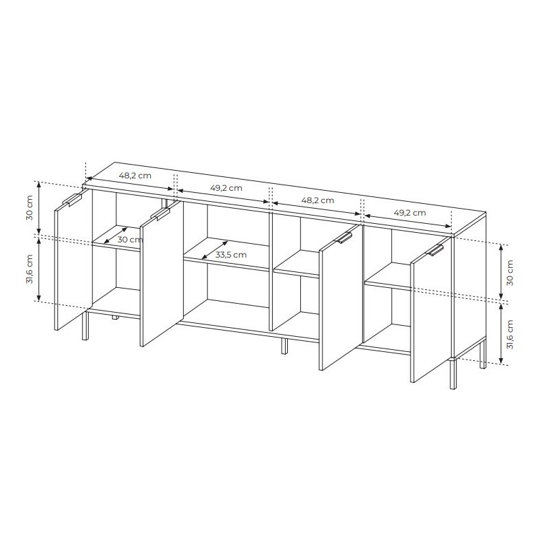 Kommode Sideboard 4 Türen Goldene Griffe - LARS 4D 202 cm Schwarz Anthrazit 6/9