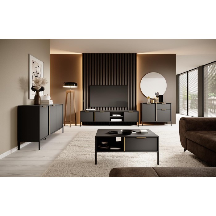 TV-Schrank Industrial Fernsehtisch TV Lowboard - LARS Schwarz Anthrazit