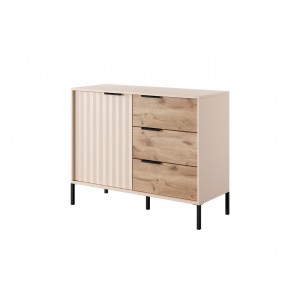 Kommode Hohe Sideboard mit Metallbeinen - RAW 103 cm Beige + Eiche Viking 1/9