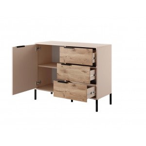 Kommode Hohe Sideboard mit Metallbeinen - RAW 103 cm Beige + Eiche Viking 2/9