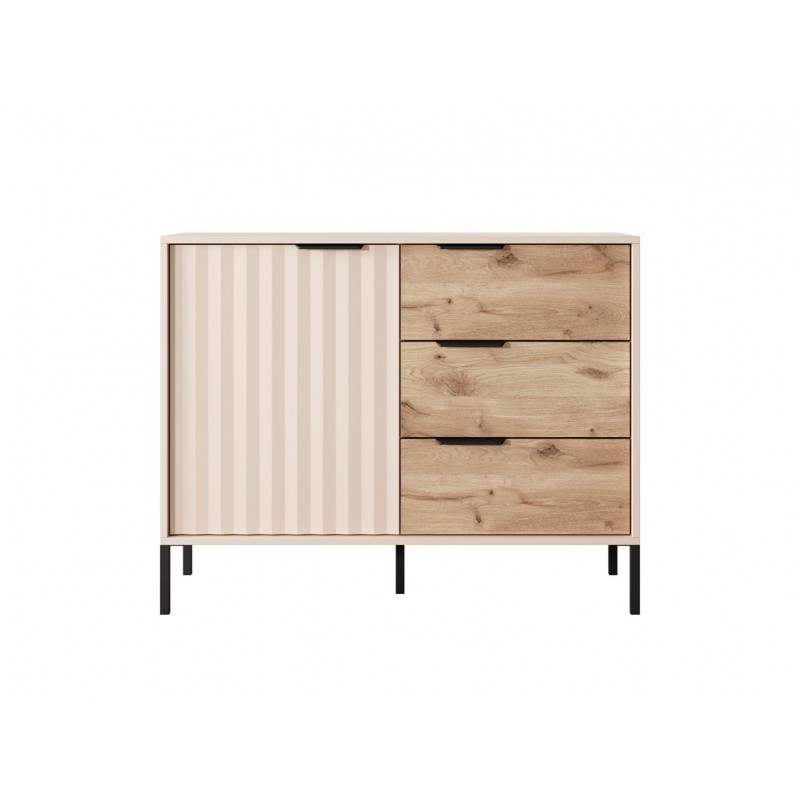 Kommode Hohe Sideboard mit Metallbeinen - RAW 103 cm Beige + Eiche Viking 4/9