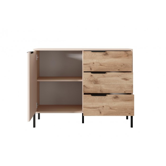 Kommode Hohe Sideboard mit Metallbeinen - RAW 103 cm Beige + Eiche Viking