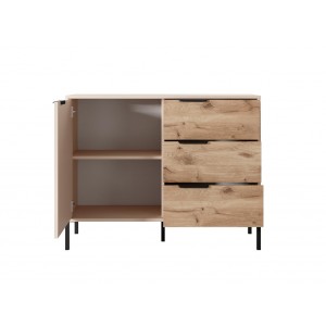 Kommode Hohe Sideboard mit Metallbeinen - RAW 103 cm Beige + Eiche Viking 5/9