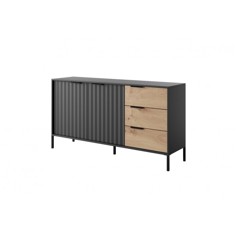 Kommode Hohe Sideboard mit Metallbeinen - RAW 153 cm Schwarz + Eiche Artisan 1/9