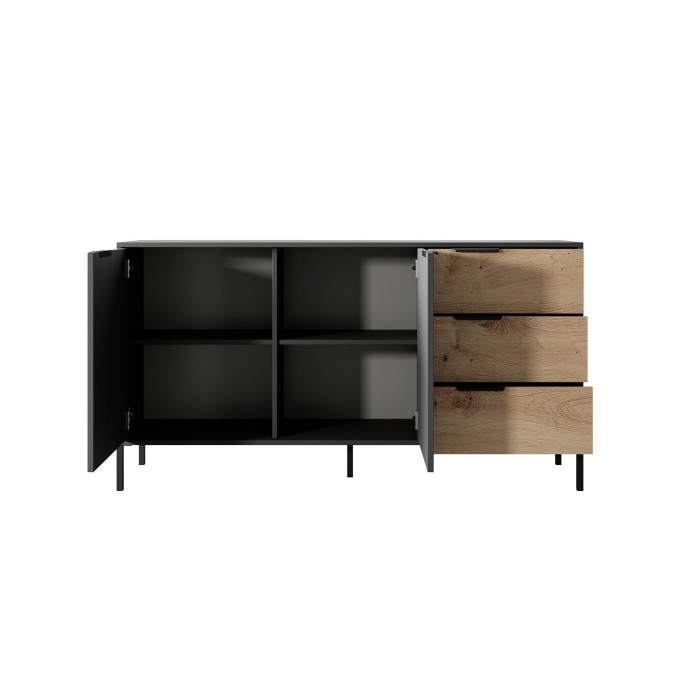 Kommode Hohe Sideboard mit Metallbeinen - RAW 153 cm Schwarz + Eiche Artisan