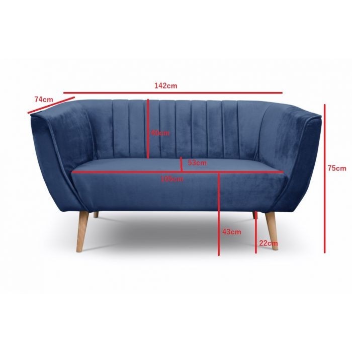 Zweisitziges Sofa mit Nähten im skandinavischen Stil PIK 2 Blau