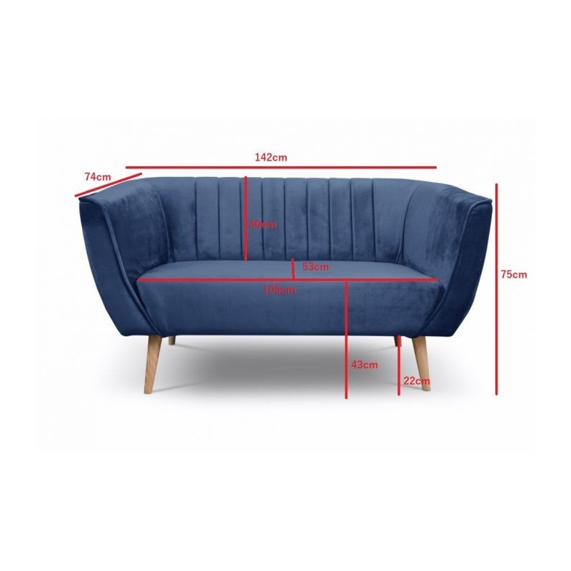 Zweisitziges Sofa mit Nähten im skandinavischen Stil PIK 2 Blau 4/9