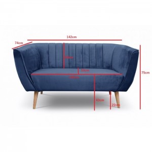 Zweisitziges Sofa mit Nähten im skandinavischen Stil PIK 2 Blau 4/9